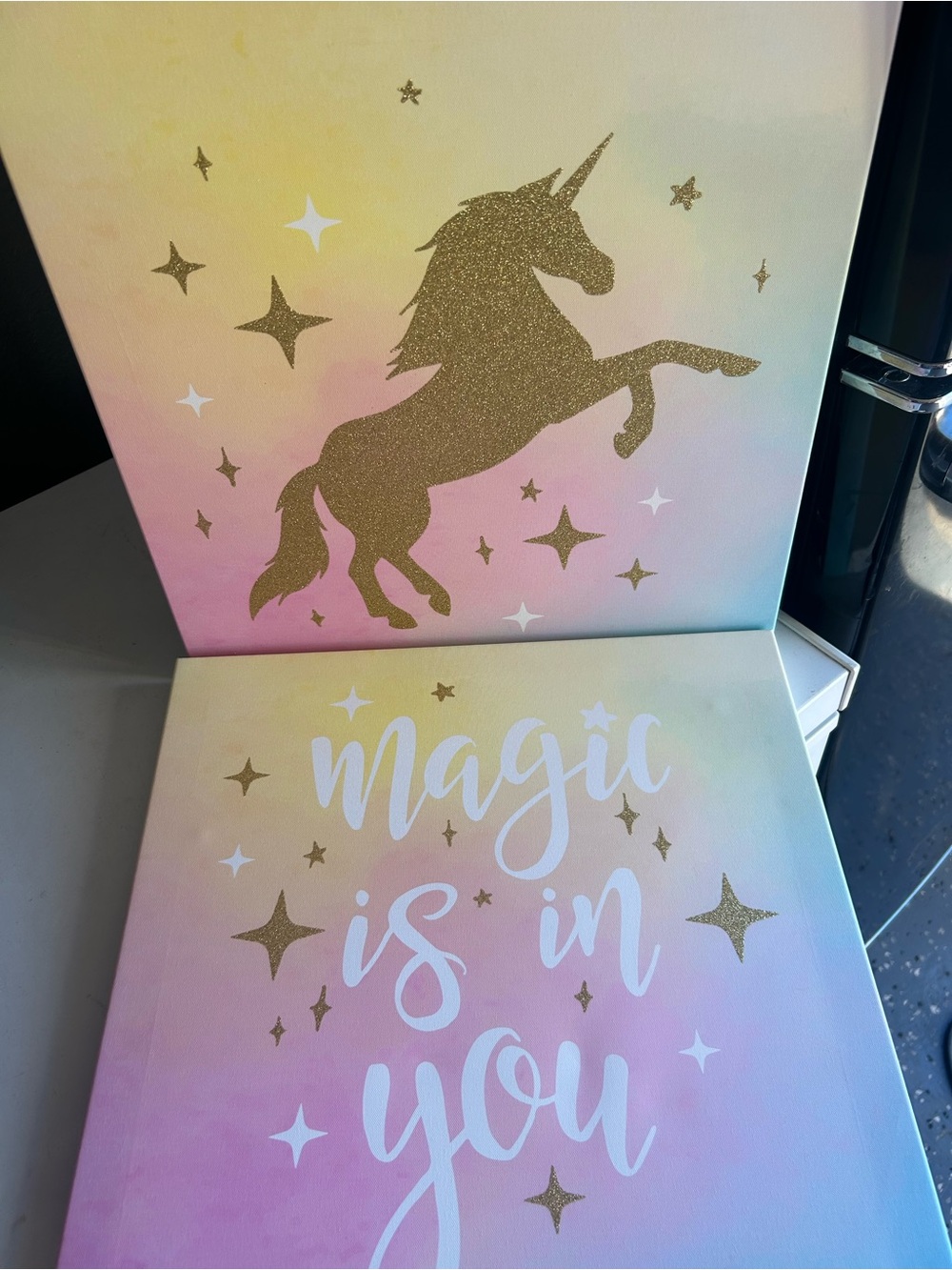 Gold Unicorn "Magic is in You" Canvas Set - Pastel Ombre